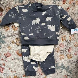 Carter's Bear Print Sweatshirt and Bodysuit Set 3 piece set - 🆕